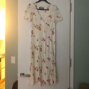 Reformation white with red floral print midi dress